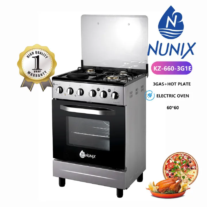 Nunix KZ-660-3G1E 60x60 3 Gas + Hot Plate Electric Oven Cooker
